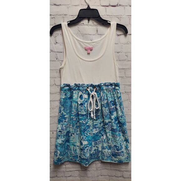 Lilly Pulitzer Dresses & Skirts - Lilly Pulitzer XS Nettie Fresh Catch Toile Tank  Dress Blue White Cruise Wear